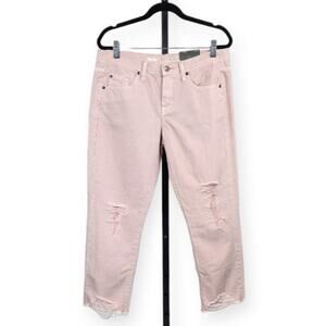 Mossimo Boyfriend Jeans Mid-Rise Crop Ripped Distressed Pink Size 6 / 28R New